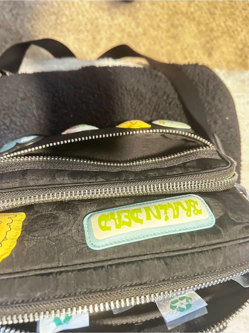 Coach Black Patchwork Wristlet Shoulder Bag with Colorful Badge Accents